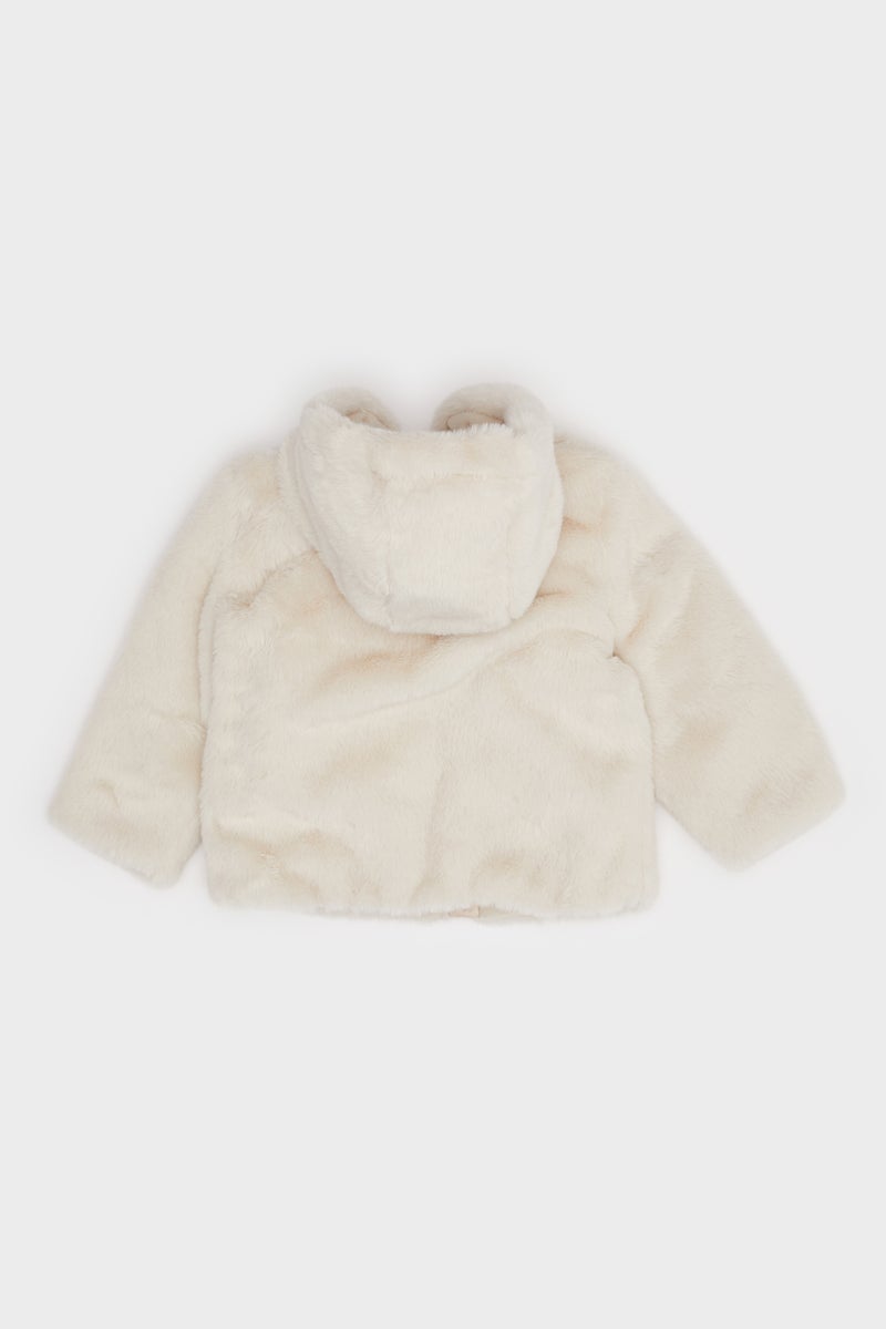 DeFacto Beige BabyGirl Baby Girl Hooded Zippered Plush Jacket Casual - Image 3